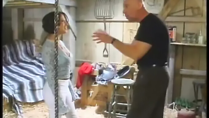 Old Man With Bald Feet Finds A Young Girl For Oral Pleasure In A Barn