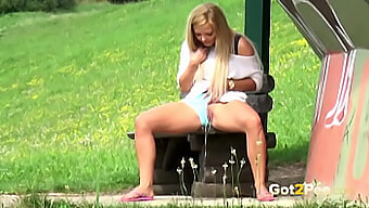 Blonde'S Desperate Public Urination Caught On Camera