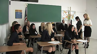 A Group Of Young And Attractive Schoolgirls Engage In Explicit Activities In Their Classroom