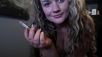 European Teen In A Tiny Dress And Smoking A Cigarette, Discussing Things You'D Like To Know