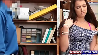 Petite Thief Indulges In Moans Of Pleasure With Security Guard'S Member In The Office